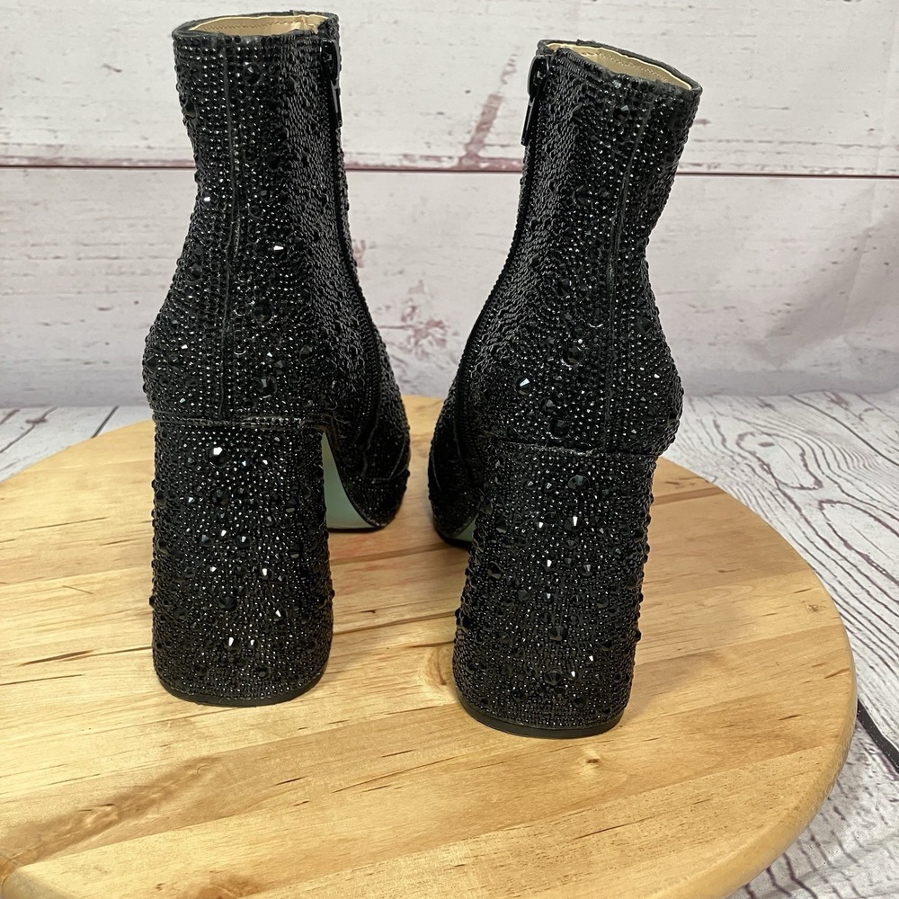 Betsey Johnson‎ Rhinestone Ankle Boots Women's Size 8 Black Chunky Heel Sparkly - Picture 5 of 12